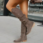 Suede Knee High Boots Women Slouch Block Heel