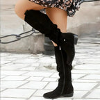 Suede Knee High Boots Women Slouch Block Heel