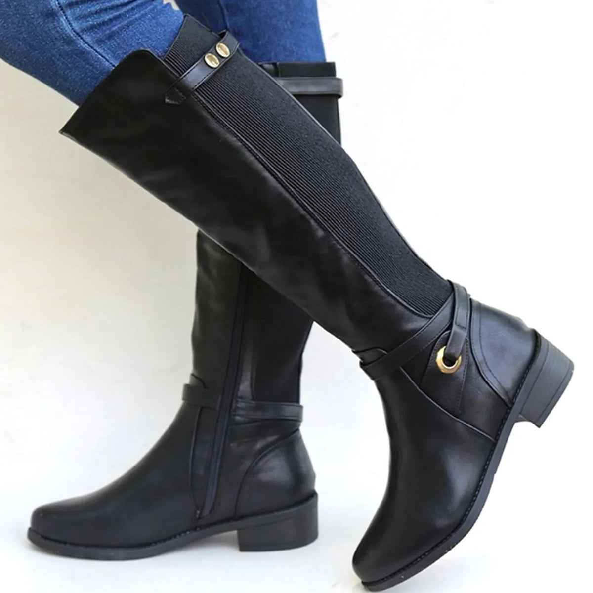 Wide Calf Knee High Boots Women Block Heel