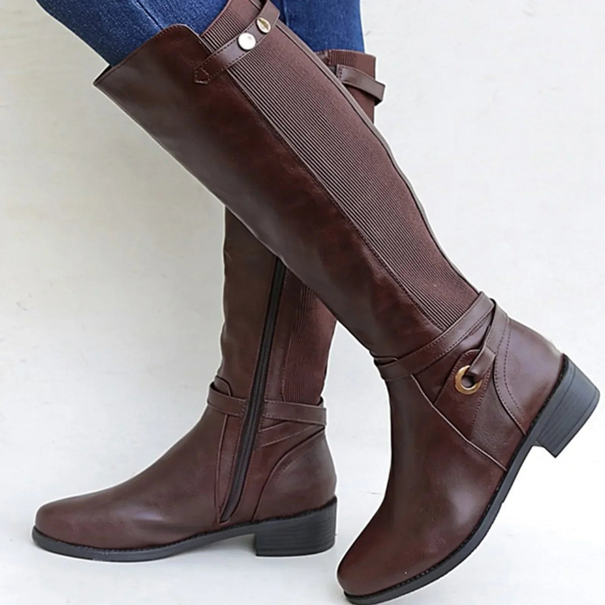 Wide Calf Knee High Boots Women Block Heel