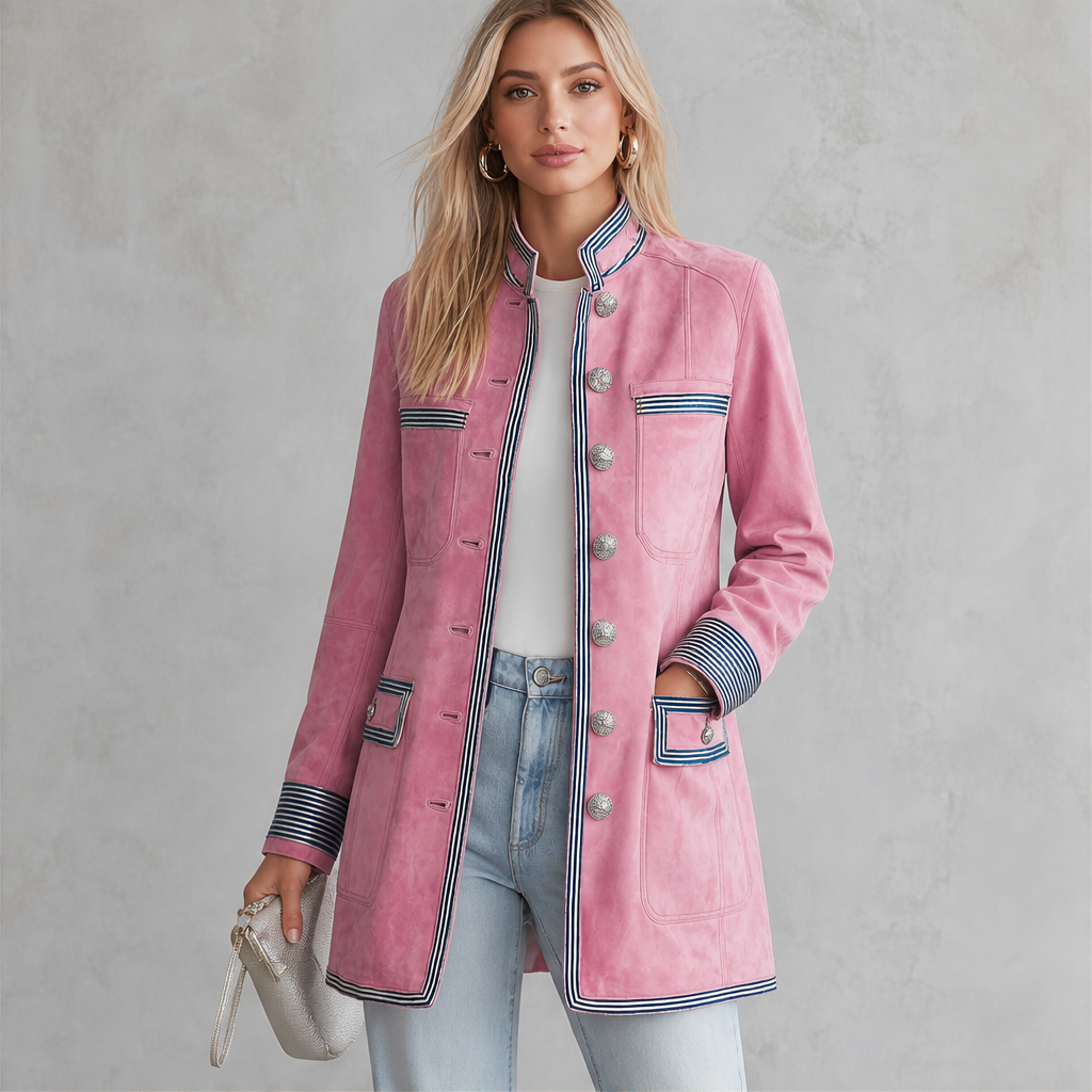 Women's Military-Style Coat with Stand Collar, Elegant Cut