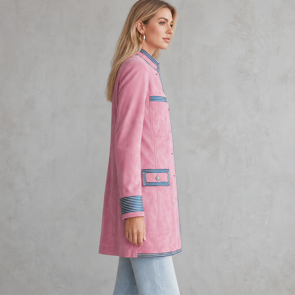 Women's Military-Style Coat with Stand Collar, Elegant Cut