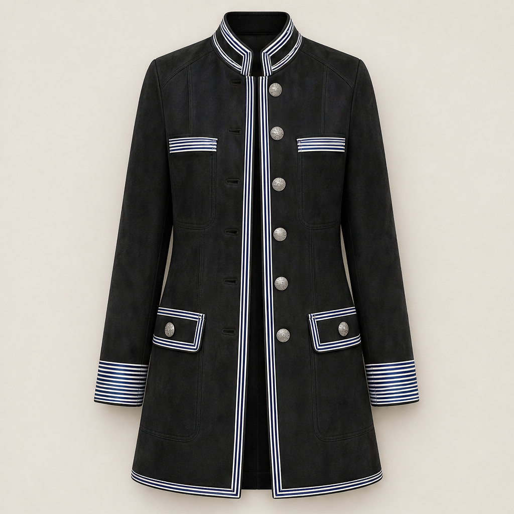 Women's Military-Style Coat with Stand Collar, Elegant Cut